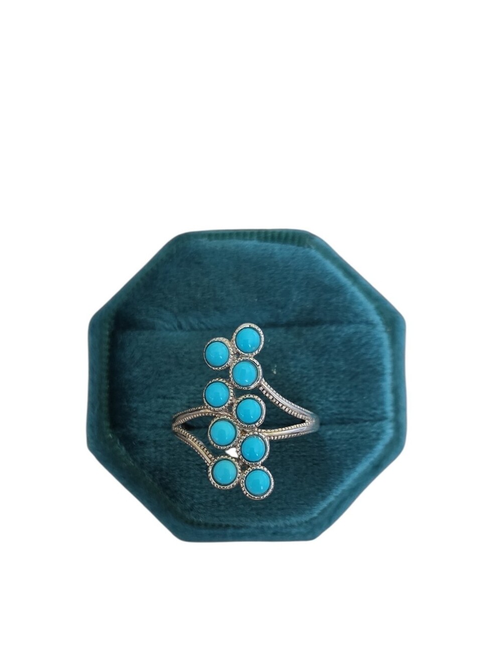 Size 9 925 Thailand Sterling Silver Turquoise Cluster Statement Ring